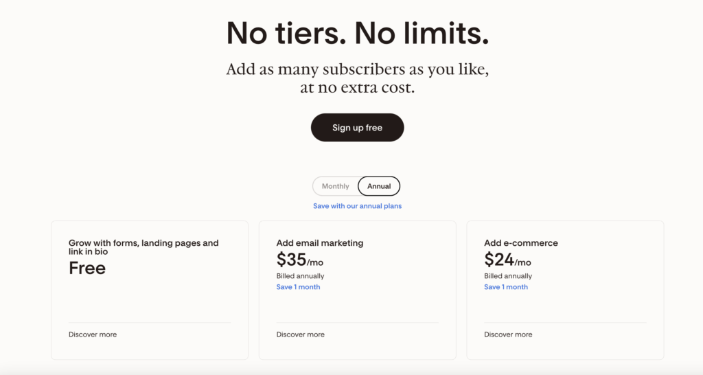 Screenshot der Preise von Flodesk.